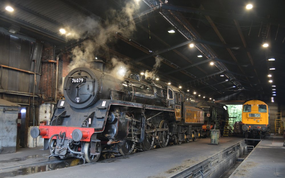 BR standard 2-6-0 76079 quietly waiting for duty in Grosmont motive power depot, (NYMR Steam Gala September 2021)