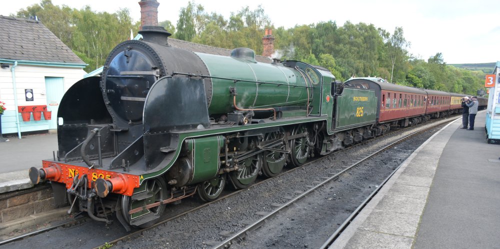 Waiting to depart from Grosmont station SR Class S15 4-6-0 825 (BR 30825), (NYMR Steam Gala September 2021)
