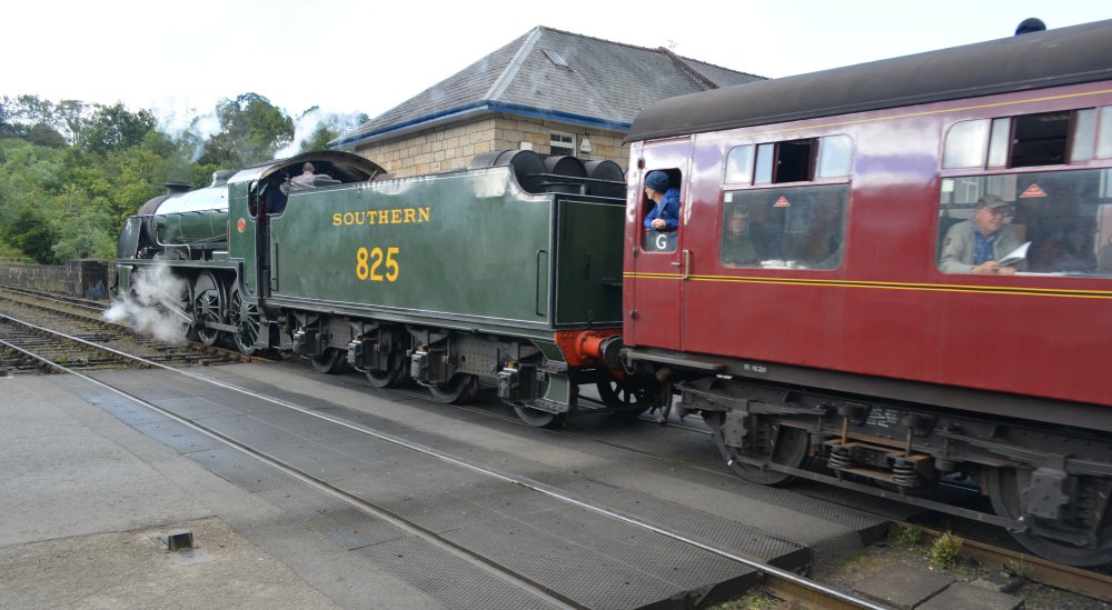 Departing from Grosmont station with an NYMR service to Pickering SR Class S15 4-6-0 825 (BR 30825), (NYMR Steam Gala September 2021)