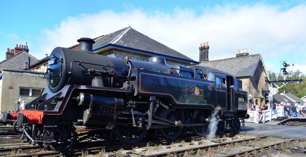Portrait at Grosmont station, BR standard 4MT 2-6-4T tank engine 80136, NYMR Steam Gala September 2021