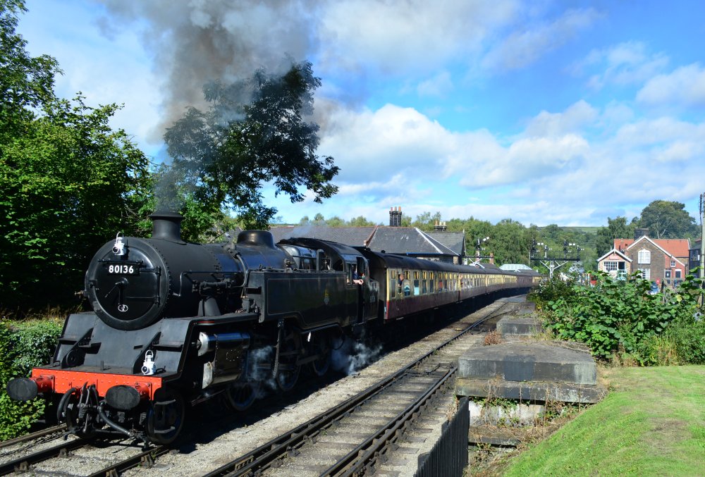 A fine sight of steam action en route to Pickering from Grosmont, BR standard 4MT 2-6-4T tank engine 80136, NYMR Steam Gala September 2021