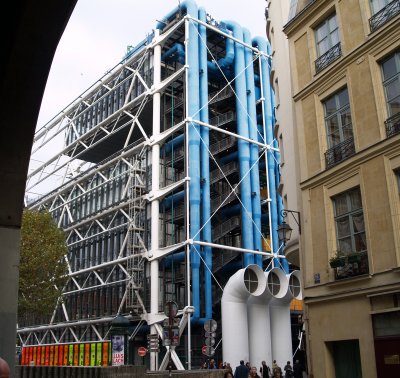 The 'blue pipes' of the Pompidou Centre on Rue du Renard which houses the Musee National d'Art Moderne.
