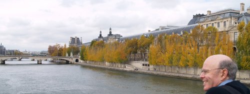 The long line of the buildings of the Musee du Louvre.