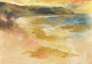 5j. Looking towards Sandsend from above Whitby golf course. ~ 90 cm x 60 cm acrylic washes