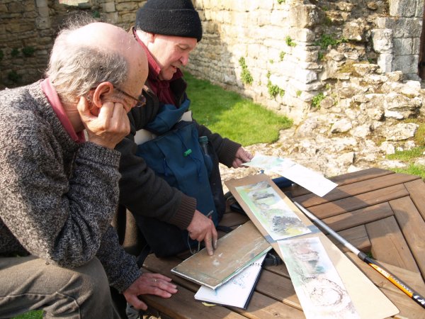 Artist Peter M Hicks mark making studies of Kirkham Priory, near Malton, North Yorkshire, England
