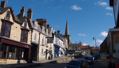 The main shopping street in Pickering town centre.
