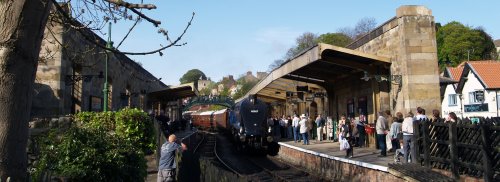 It was steam on the return trip as Sir Nigel Gresley pulls into Pickering Station.