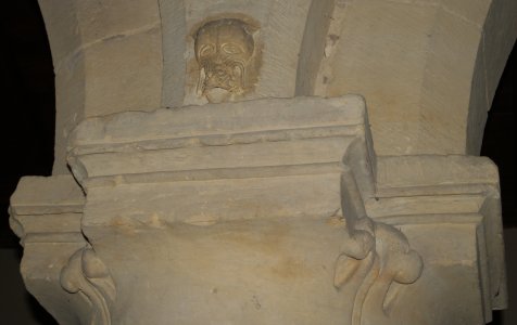 Detail of the stonework on the south arcade pillars (~1200).