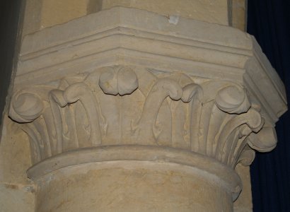 Detail of the stonework on the south arcade pillars (~1200).