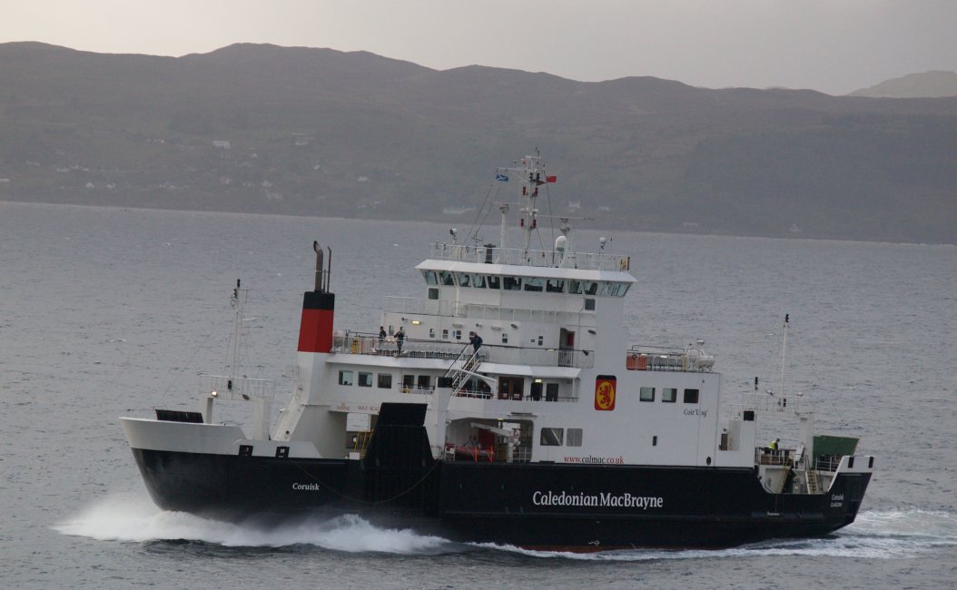 Caledonian MacBrayne Ferry boat CORUISK entering Mallaig Harbour, Scotland