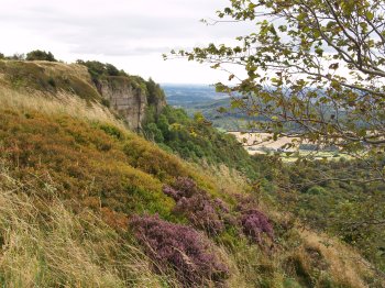 The views of, and from, the impressive White Stone Cliff (or White Mare Crag). - Walking from Sutton Bank National Park Visitor Centre, North York Moors National Park, North Yorkshire, Northern England