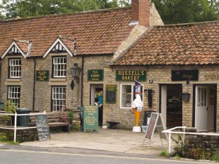 Russell's Bakery Tea Rooms is one of many refreshment venues in the pretty village of Thornton le Dale in North Yorkshire, England