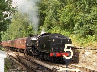 Steam Train approaching from Grosmont - Goathland Station, North Yorkshire Moors Railway, North York Moors National Park, North Yorkshire, Northern England