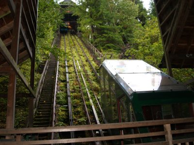 The water-balaced cliff railway, Centre for Alternative Technology, Machynlleth, Powys, Wales
