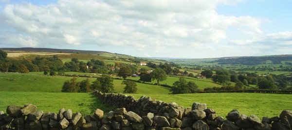 Looking over Danby village down the Esk Valley towards Whitby.