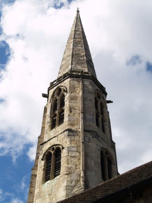 There are late 12th century interior sections, including reused Roman masonry, but most of the building of the Church of All Saints, including the 120ft spire, is early 15th century. 