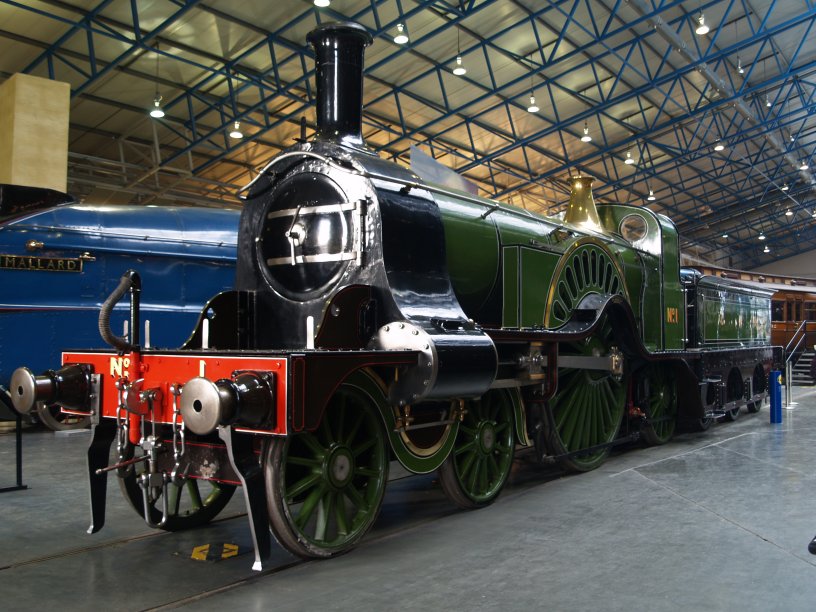 Great Northern Railway (GNR) 4-2-2 Stirling No. 1 built at Doncaster Works in 1870, pictured in the National Railway Museum York.