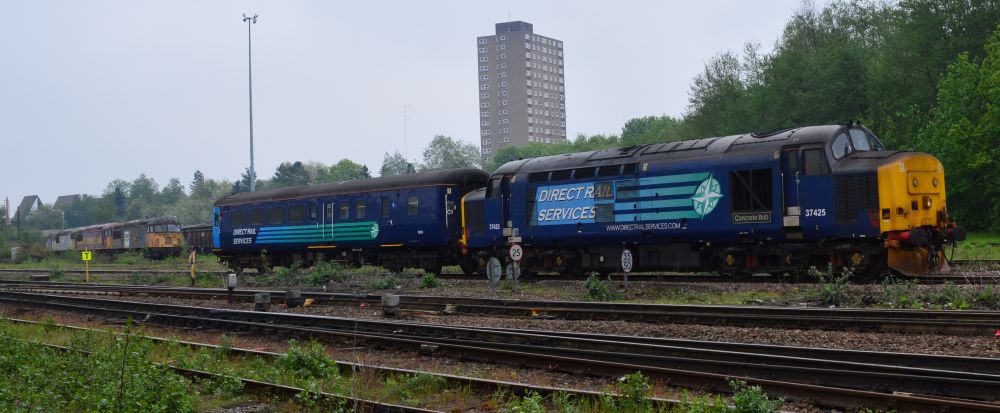 Class 37 diesel locomotive 37425 Concrete Bob Sir Robert McAlpine and 37425 also named Pride of the Valleys Balchder y Cymoedd This Class 37 loco was shot approaching Leicester station en route from Loughborough Brush to Salisbury T & R.S.M.D on May 11th 2016.