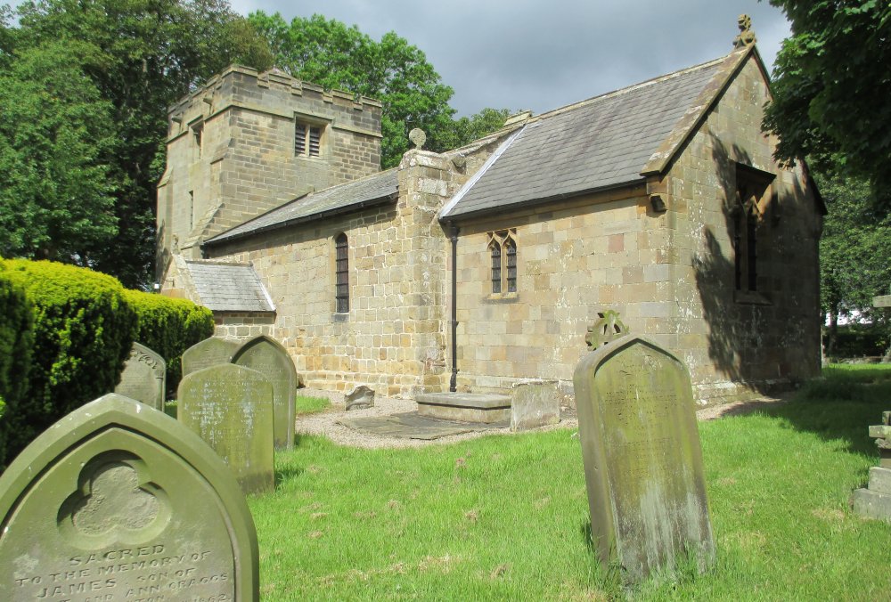  medieval church of St Oswald, Newton-under-Roseberry. Rebuilt in 1855 and the chancel was rebuilt in 1897 and the 'stocky' tower in 1901.