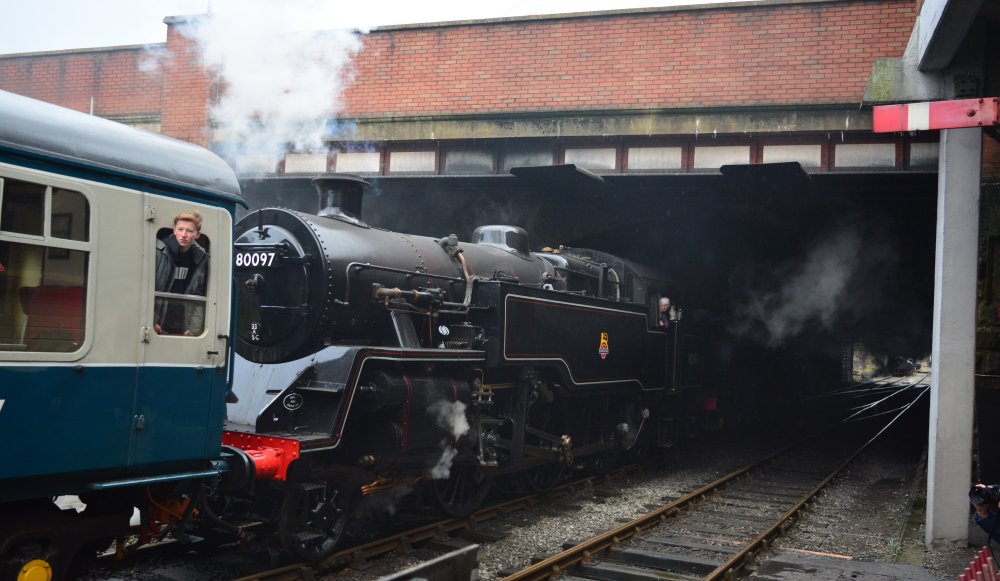 80097 BR standard 2-6-4 4MT design steam locomotive, ELR Spring steam Gala departing Bury Bolton Street station