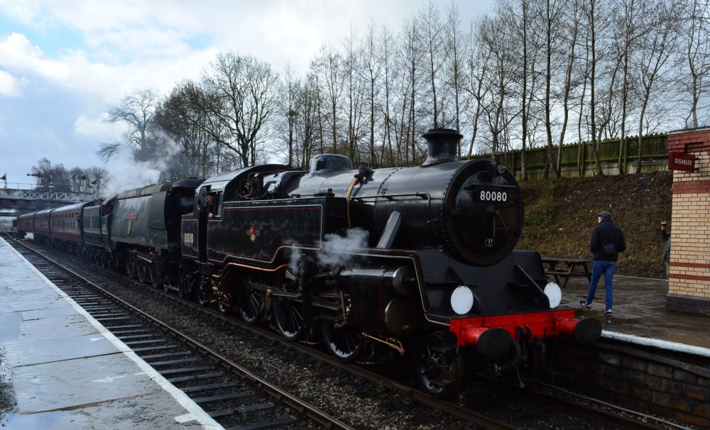 80080 BR standard 2-6-4 4MT design steam locomotive, East Lancashire Railway Spring Steam Gala March 2019