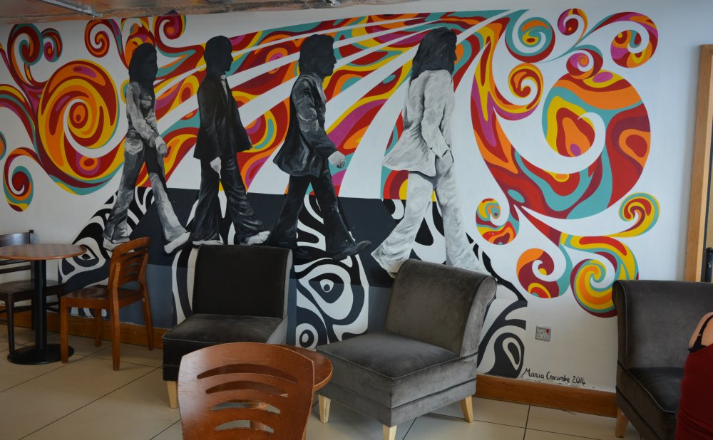 decorated wall fab4 cafe Pier Head Liverpool