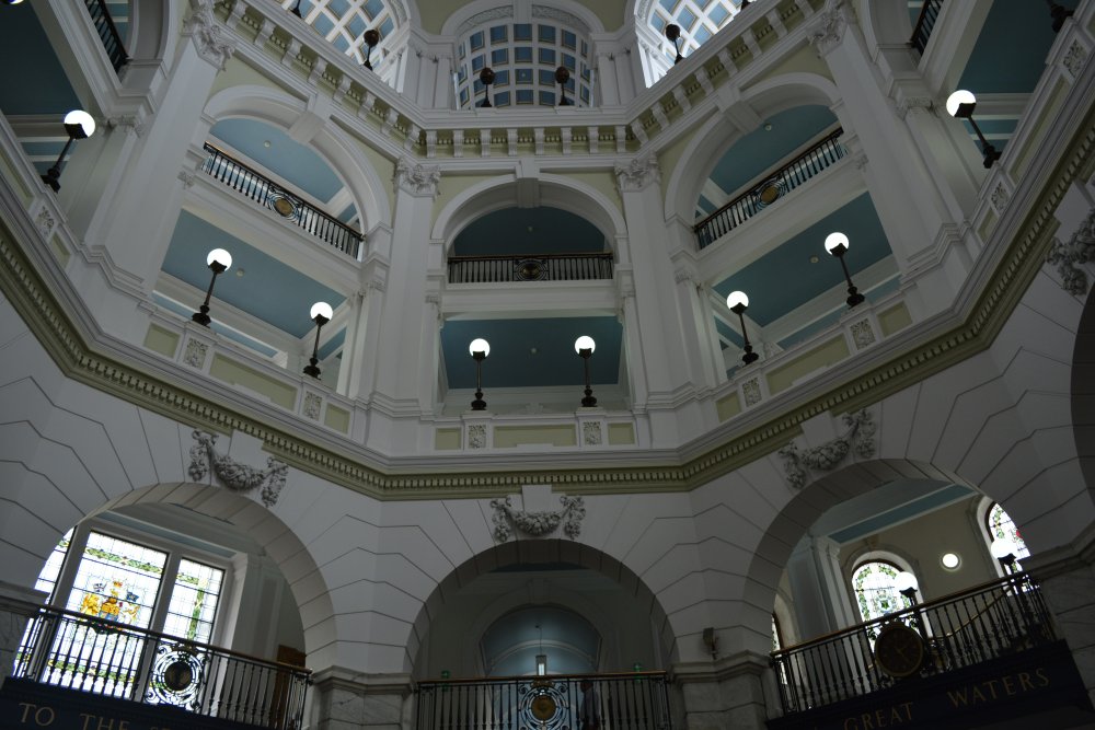 Looking up to the galleries of the Port of Liverpool building Pier Head Liverpool
