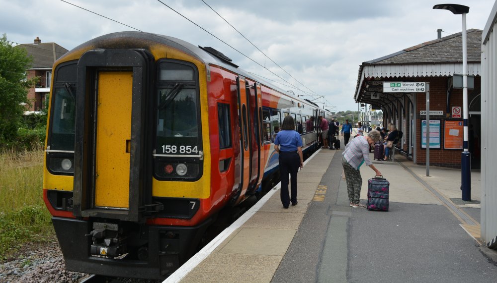 Class 158 158854 at Grantham station BREL Derby Express Sprinter DMUs East Midlands service from Liverpool to Norwich