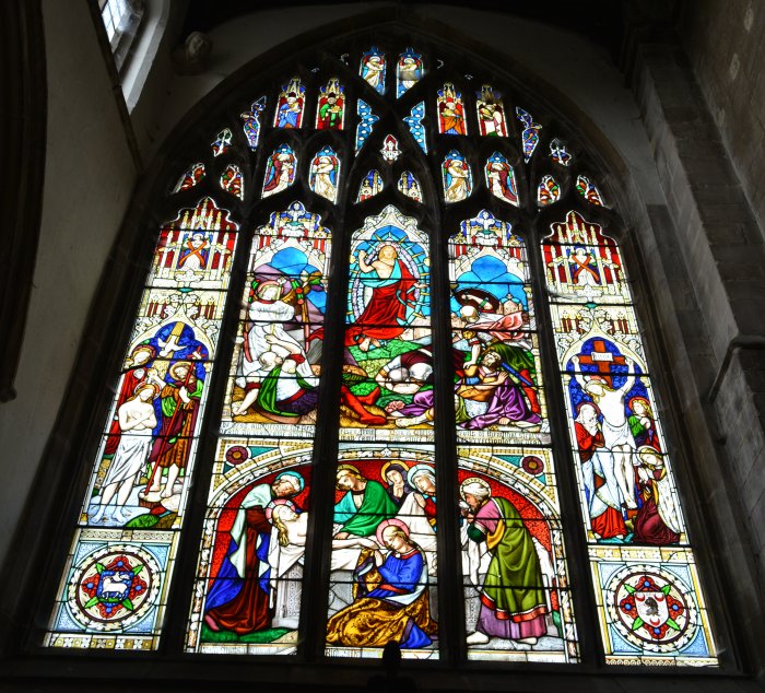 stained glass panels of west window St John the Baptist's Church Stamford, Lincolnshire