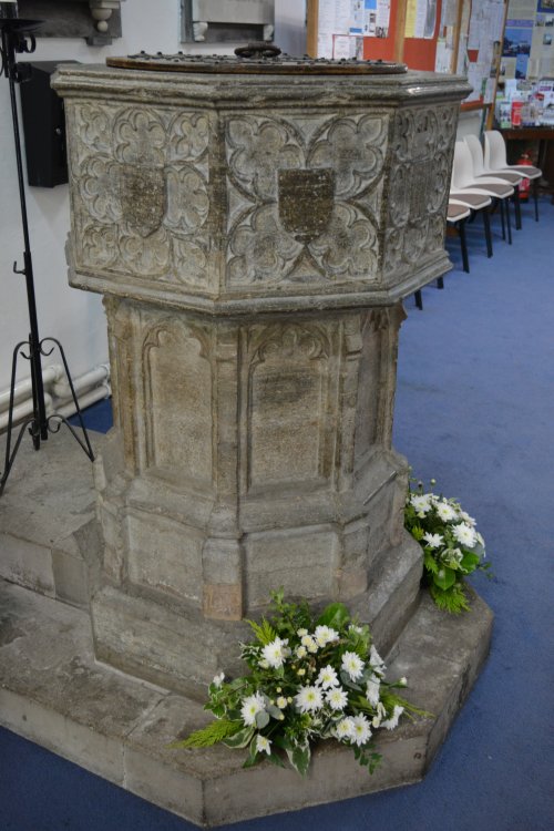 finely carved font of All Saints Church Stamford, Lincolnshire