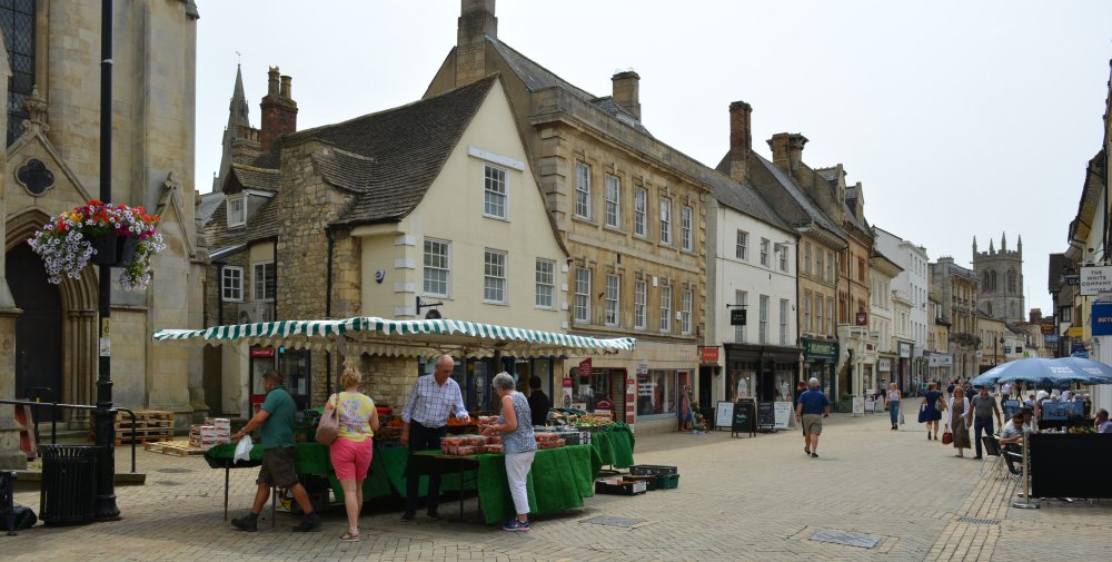 market stalls in High Street Stamford, Lincolnshire