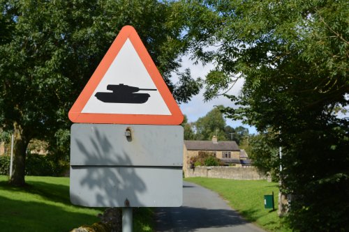 tank warning sign Redmire village, Wensleydale, North Yorkshire