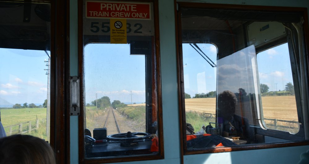 driving cab view towards Leeming Bar Wensleydale Railway, North Yorkshire