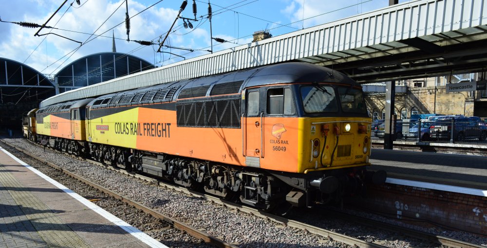 Class 56 locos Colas Rail Freight Network Rail track laying train, Newcastle