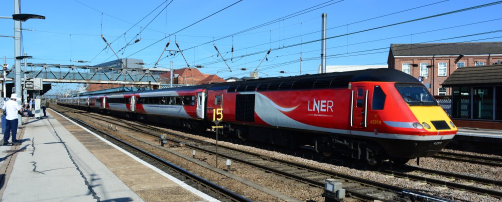 Class 43 diesel locomotive 43319 LNER train at Doncaster