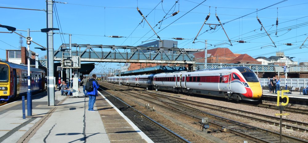 LNER AZUMA Class 800 bi-mode unit 800102 at Doncaster