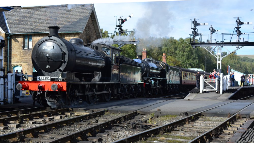 double header at Grosmont station NELPG J27 65894 at Grosmont NYMR
