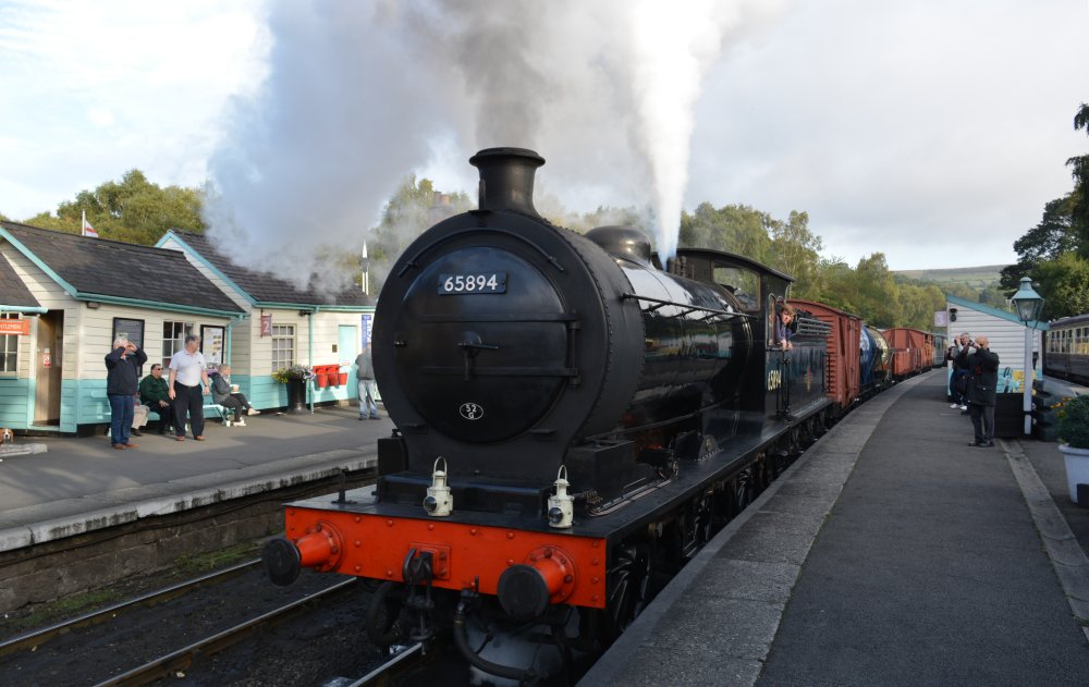 demonstration mixed freight train Grosmont station Class J27 BR 65894 LNER 5894 NER Class P3 2392 steam locomotive