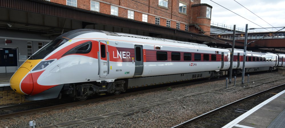Bi-mode Class 800 800106 at York station with a KX - Edinburgh AZUMA LNER service