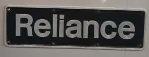 Nameplate of Class 68 diesel locomotive 68020 Reliance