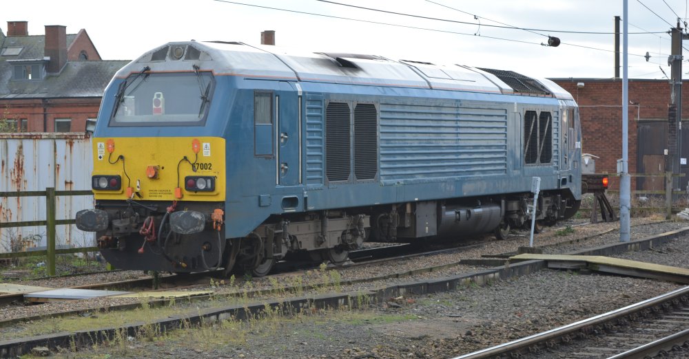 Class 67 diesel locomotive 67002 at Newcastle station, Thunderbird duty.