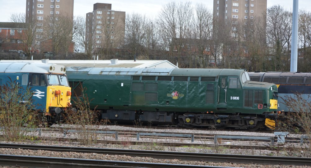  Class 37 diesel-electric locomotive D6836 in the yard of UK Rail Leasing, Leicester