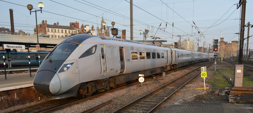 Class 802/2 bi-mode 5-coach 802219 Newcastle Central station TransPennine service Edinburgh-Liverpool Lime Street 2020