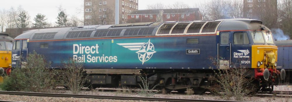 Class 57 diesel locomotive 57301 Goliath in the yard of UK Rail Leasing, Leicetester