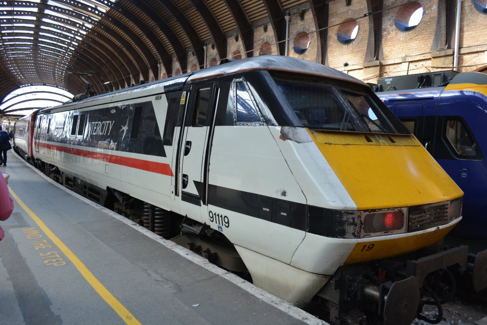 Class 91 Electric locomotive 91119 Bounds Green Intercity Depot 1977 - 2017, LNER York Kings Cross Service Aug 1st 2020.