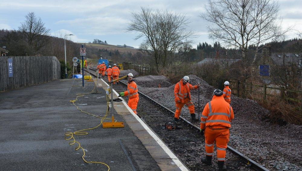 preparing to remove old track Relaying new track Network Rail Castleton Moor station 2020 Esk Valley Line
