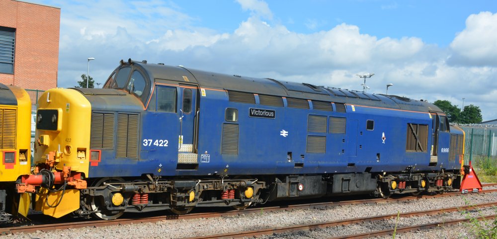 Class 37/4 Diesel locomotive Class 37 37422 Victorious, owned by Direct Rail Services (DRS), built as D6966 in 1965 at the English Electric Vulcan Foundry Works, also later numbered 37266 prior to Class 37/4 conversion.  37422 has also carried the names 