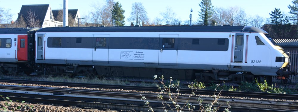 Driving Van Trailer (DVT controller for Class 43 power units) 82136 connected to the carriages and Class 43 43052