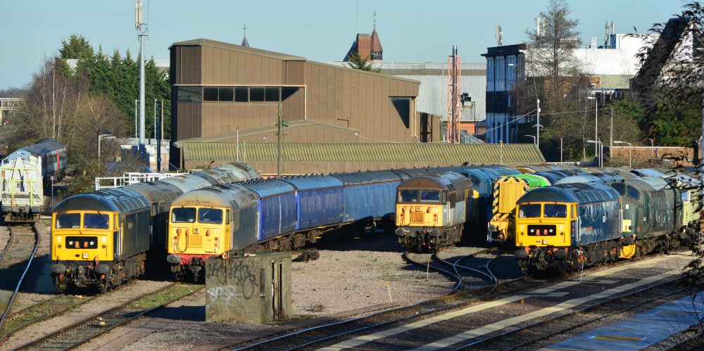 Class 37 diesel-electric locomotives in the yard of UK Rail Leasing Leicester where you regularly see Class 37 diesel electric locomotives