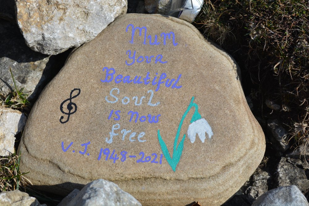 Mum Your Beautiful Soul is now free V.J. 1948-2021 Memorial stone Morpeth Scar Cairn, West Burton, Wensleydale, North Yorkshire